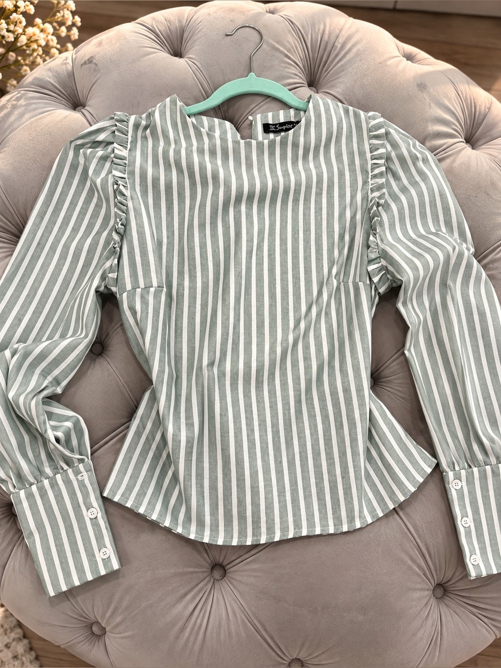 Green & white stripped linen top